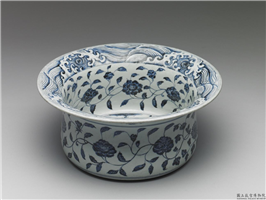 清 青花水波花卉折沿洗,清,,文具、文玩