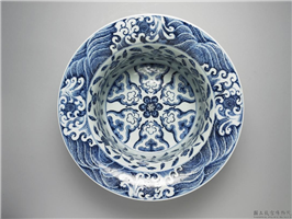 清 乾隆 青花水波花卉折沿洗,清 高宗,,文具、文玩