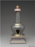 清 霁青描金粉彩兽面花卉瓷塔,清朝,,陈设