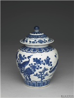 明 万历 青花花鸟盖罐	,明 万历,,盛装器