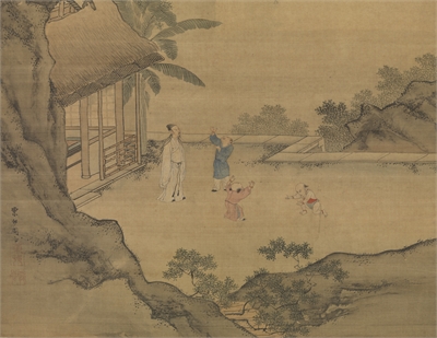 周臣　画闲看儿童捉柳花句意