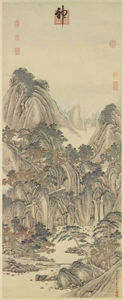 清唐岱仿范宽秋山瀑布　轴