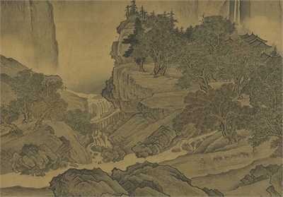 明董其昌仿宋元人缩本画及跋　册　仿范宽谿山行旅图
