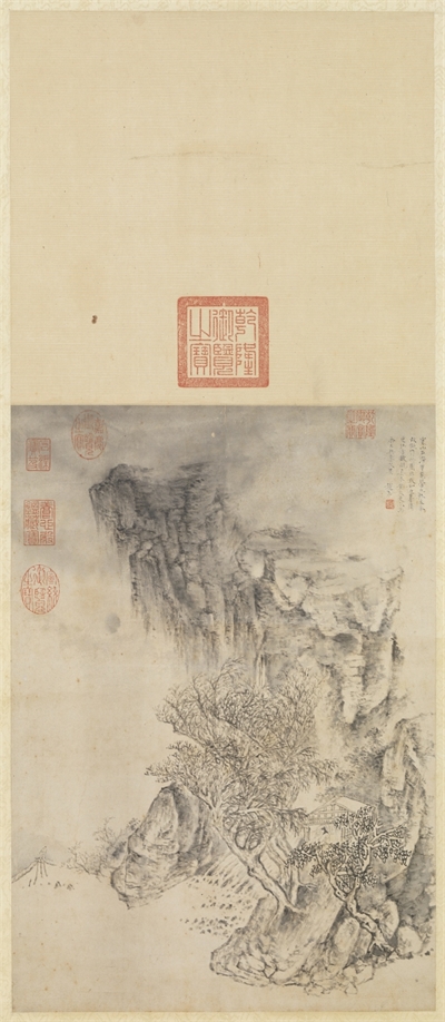 明赵左寒山石溜图　轴