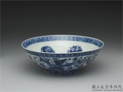 明 官窑 青花凤凰碗