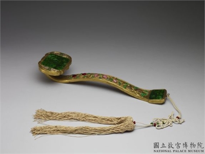 清 银镀金嵌宝石如意