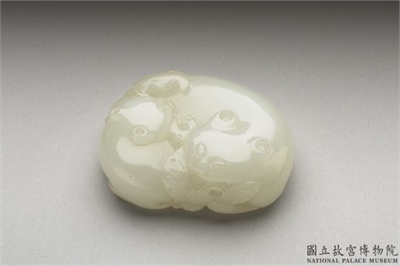 清 白玉子母猫纸镇