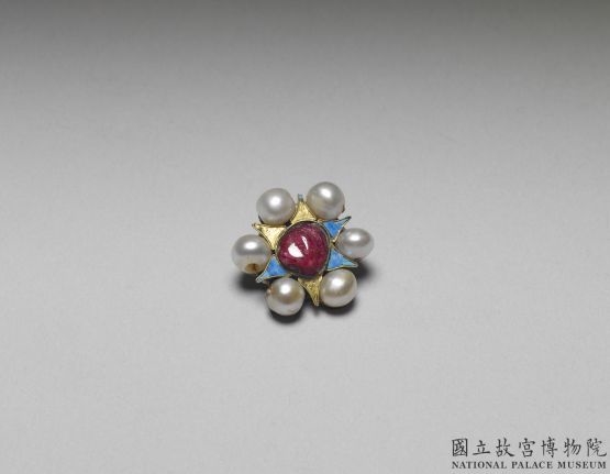 清 铜镀金点翠嵌珠宝花卉钮扣