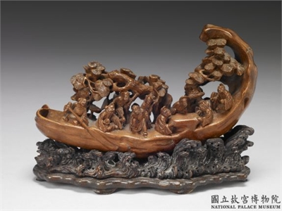清 竹雕人物船