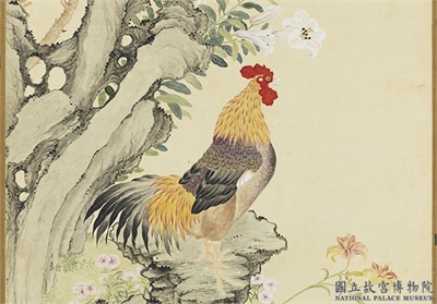 清邹一桂橅宋苑画榴下雄鸡　轴