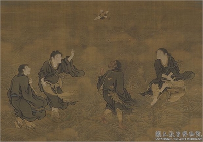 明商喜四仙拱寿图　轴
