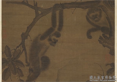 元颜辉画猿　轴