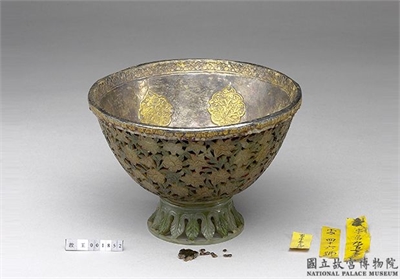 印度  玉花镶银胆碗