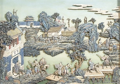 清 百宝嵌山水人物图插屏（二件）